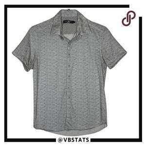 Stone Rose Men's Floral High Low Hem Button Down Shirt White Gray‎ Size Small